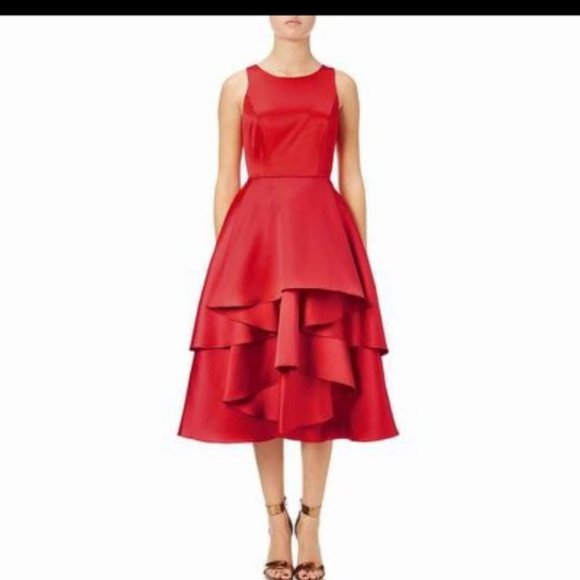 Classy Beautiful Red Satin Tiered Cocktail Dress - Picture 2 of 4